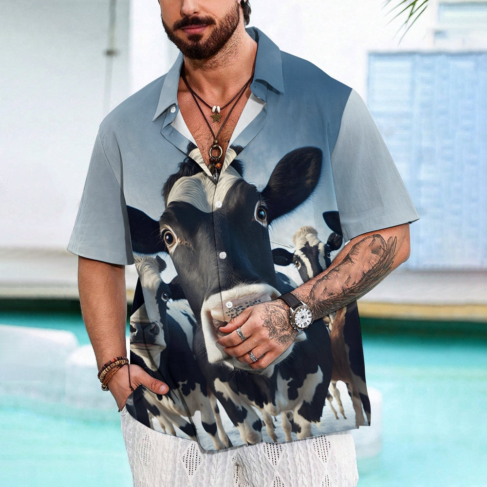 Funny Cow Large Size Bamboo Linen Short Sleeve Shirt 2406000694