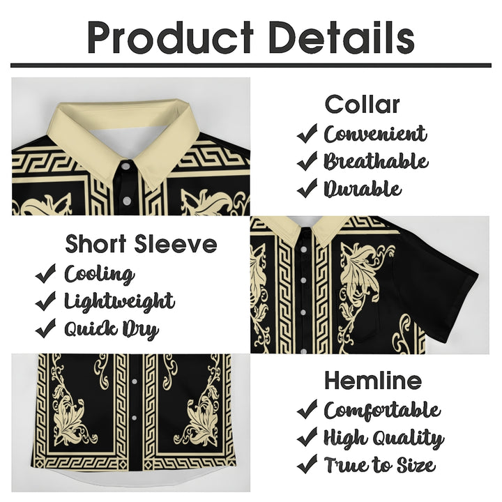 Retro Geometric Gold Floral Print  Casual Vacation Shirt 2406000698