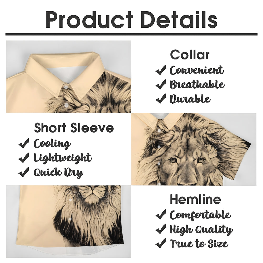 Lion King Print Vintage Casual Men's Short Sleeve Shirt 2406000701