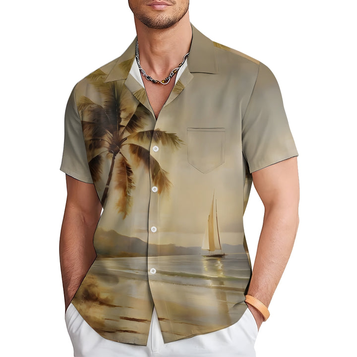 Hawaiian Comfort Large Size Cotton and Linen Short Sleeve Shirt 2406000703