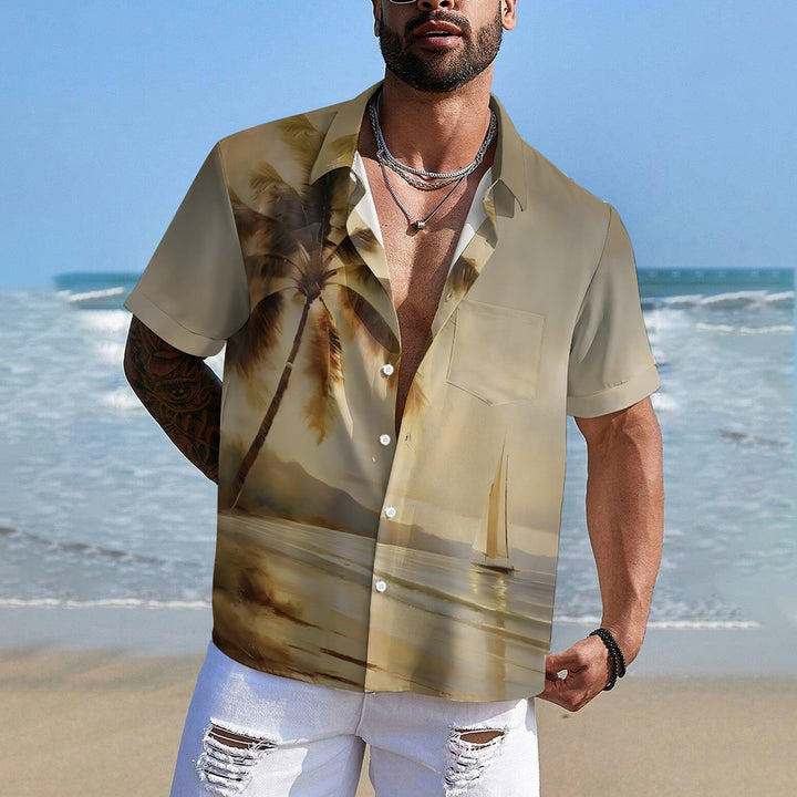 Hawaiian Comfort Large Size Cotton and Linen Short Sleeve Shirt 2406000703