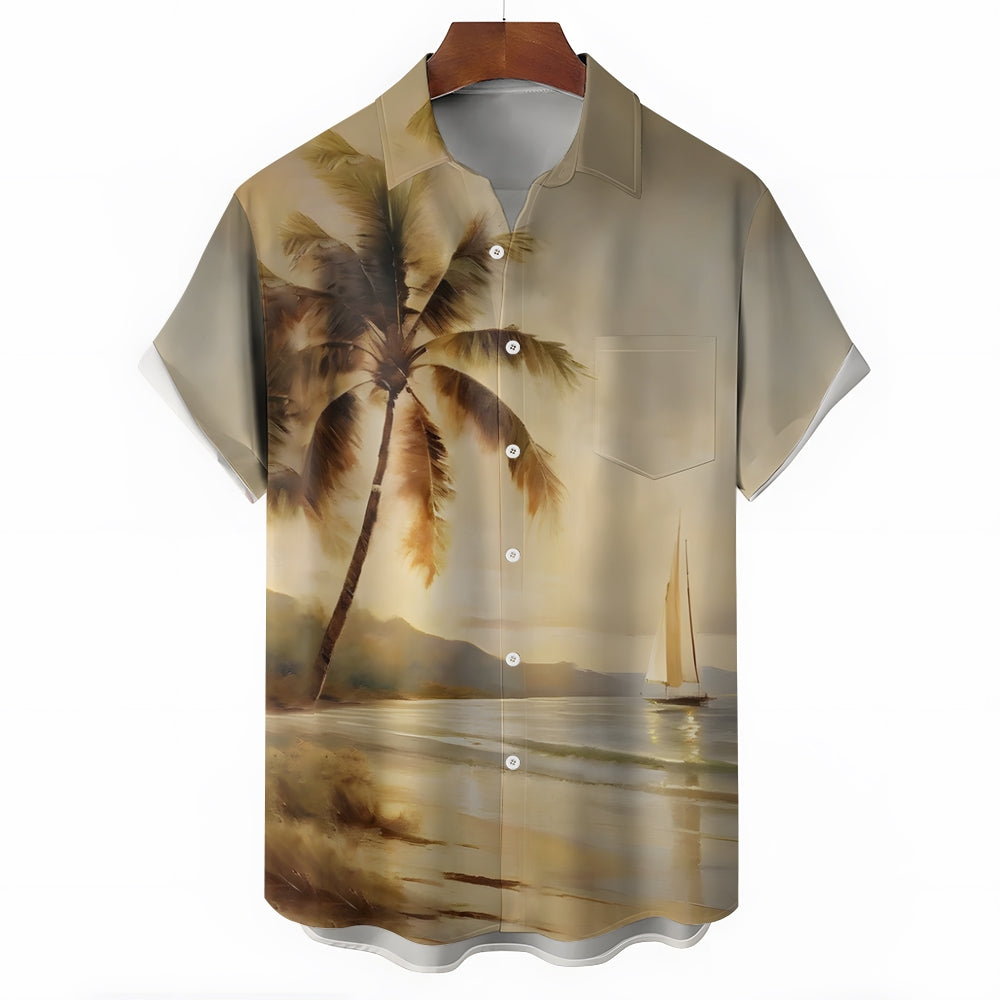 Hawaiian Comfort Large Size Cotton and Linen Short Sleeve Shirt 2406000703