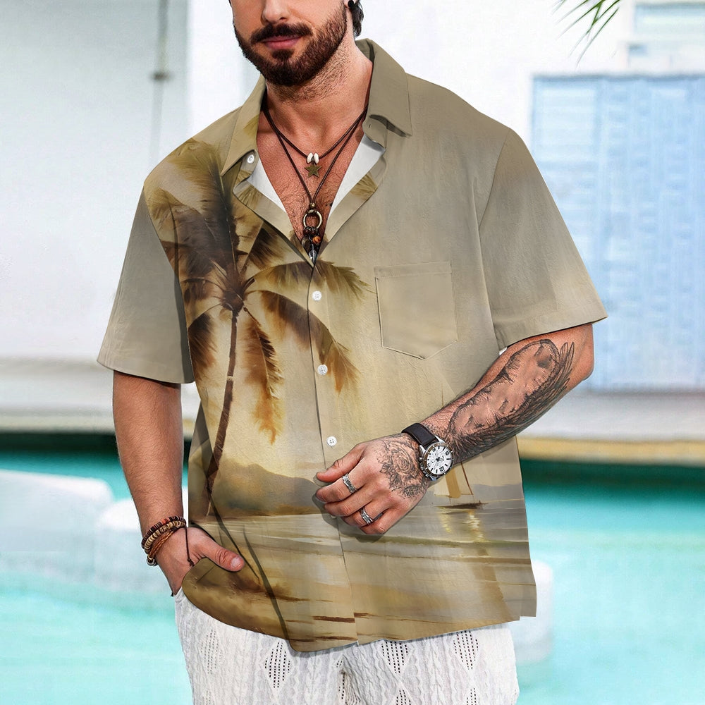 Hawaiian Comfort Large Size Cotton and Linen Short Sleeve Shirt 2406000703