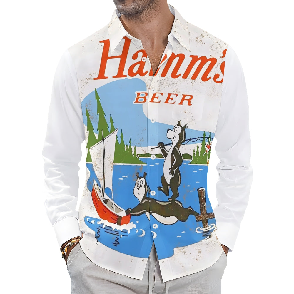 Men's Cartoon Character Casual Printed Long Sleeve Shirt 2311000710