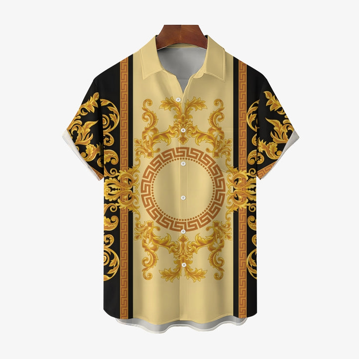 Baroque Gold Art Deco Print Casual Short Sleeve Shirt 2406000715