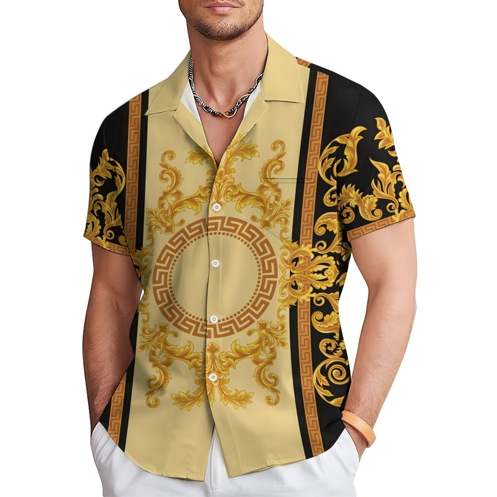 Baroque Gold Art Deco Print Casual Short Sleeve Shirt 2406000715