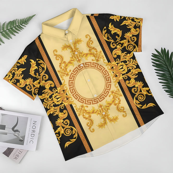 Baroque Gold Art Deco Print Casual Short Sleeve Shirt 2406000715