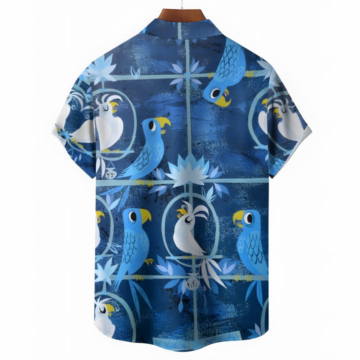 Men's Hawaiian Parrot Casual Short Sleeve Shirt 2402000174