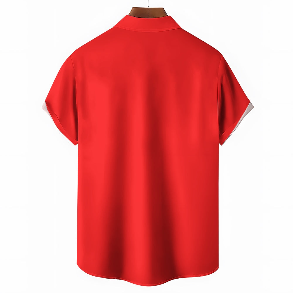 Chest Pocket Cartoon Lion Casual Short Sleeve Shirt 2401000409
