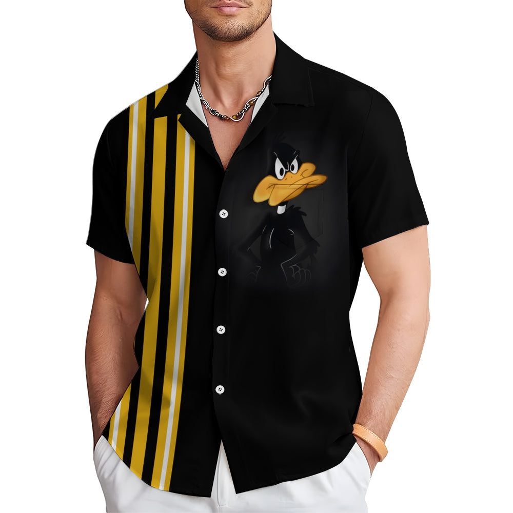 Cartoon Funny Duck Stripe Print Short Sleeve Shirt 2406000727