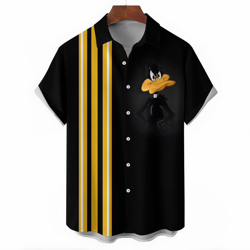 Cartoon Funny Duck Stripe Print Short Sleeve Shirt 2406000727