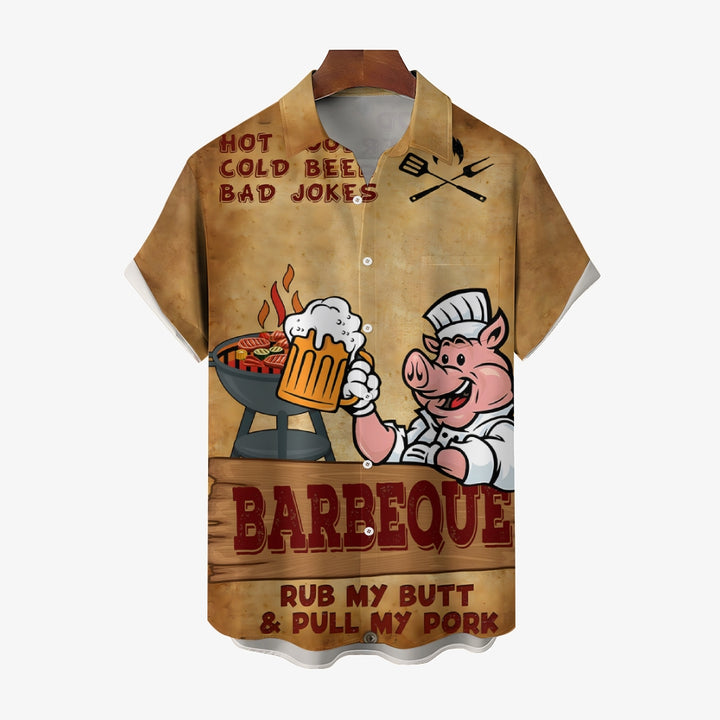 American Flag BBQ Party Beer Print Short Sleeve Shirt 2406000748