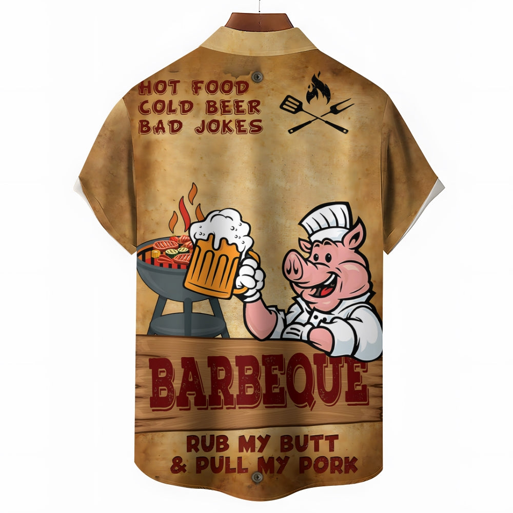 American Flag BBQ Party Beer Print Short Sleeve Shirt 2406000748