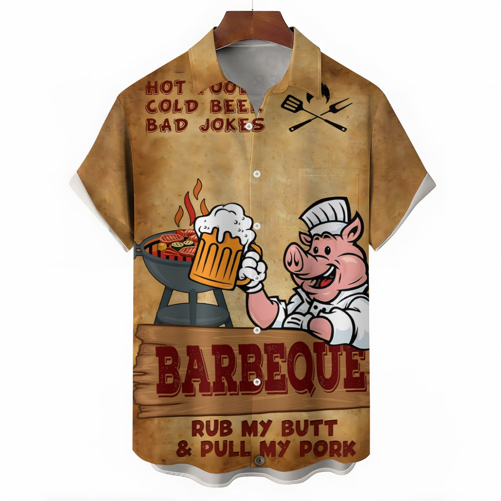 American Flag BBQ Party Beer Print Short Sleeve Shirt 2406000748