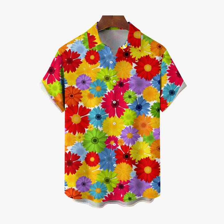 Colorful Floral Chest Pocket Short Sleeved Shirt 2310000420