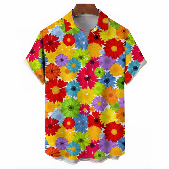 Colorful Floral Chest Pocket Short Sleeved Shirt 2310000420