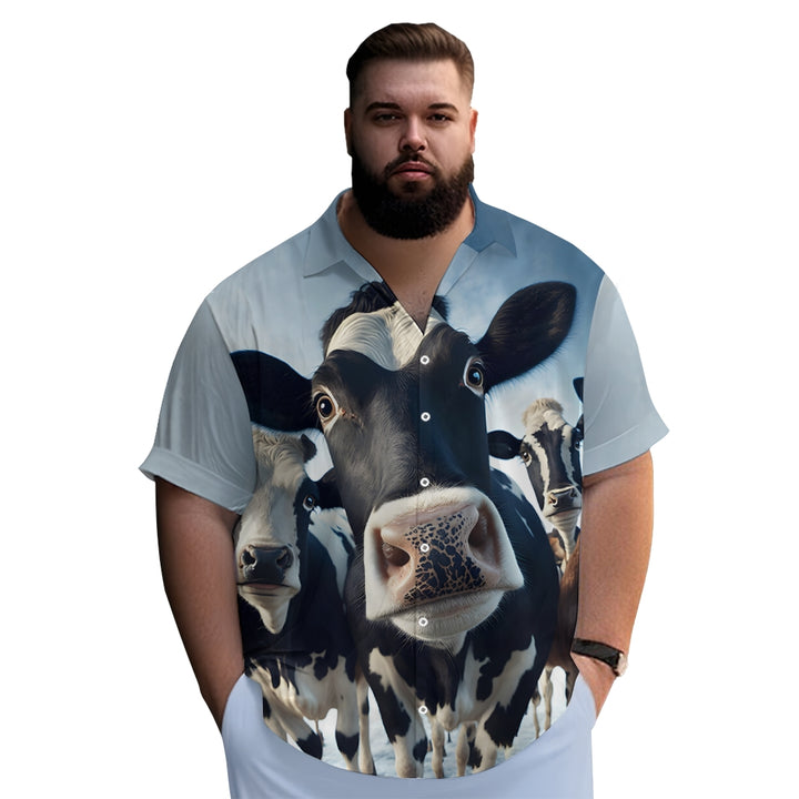 Funny Cow Large Size Bamboo Linen Short Sleeve Shirt 2406000694