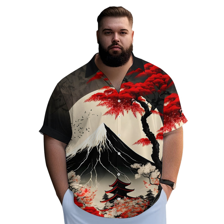 Ukiyo-E Landscape Snow Mountain And Tree Printing Short Sleeve Shirt 2404001930