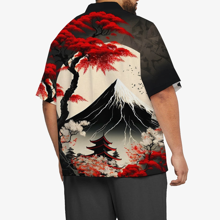 Ukiyo-E Landscape Snow Mountain And Tree Printing Short Sleeve Shirt 2404001930