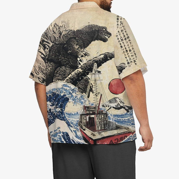 Ukiyo-e Monster Godzilla Casual Short Sleeve Shirt 2404001803