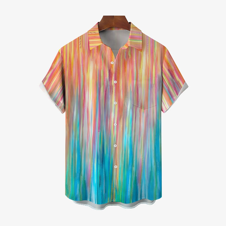 Color Gradient Large Bamboo Linen Short Sleeve Shirt 2406000852