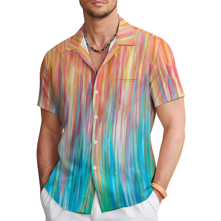 Color Gradient Large Bamboo Linen Short Sleeve Shirt 2406000852