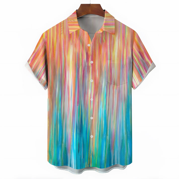 Color Gradient Large Bamboo Linen Short Sleeve Shirt 2406000852