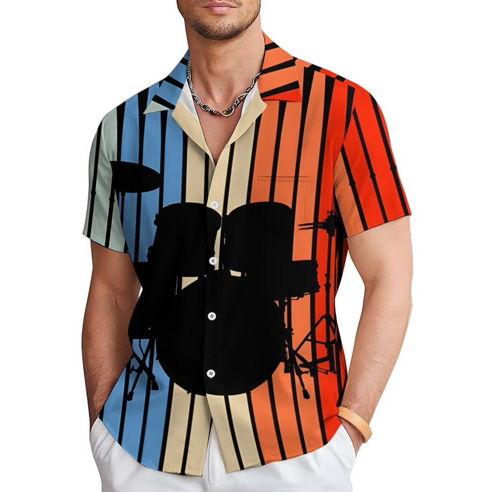 Music Instrument Casual Chest Pocket Short Sleeved Shirt 2310000103