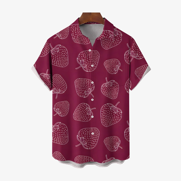 Men's Strawberry Print Casual Short Sleeve Shirt 2401000353