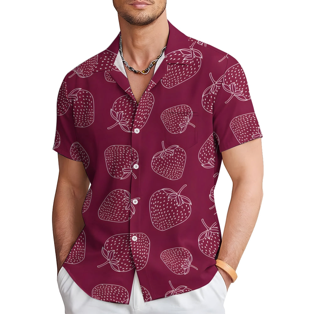 Men's Strawberry Print Casual Short Sleeve Shirt 2401000353