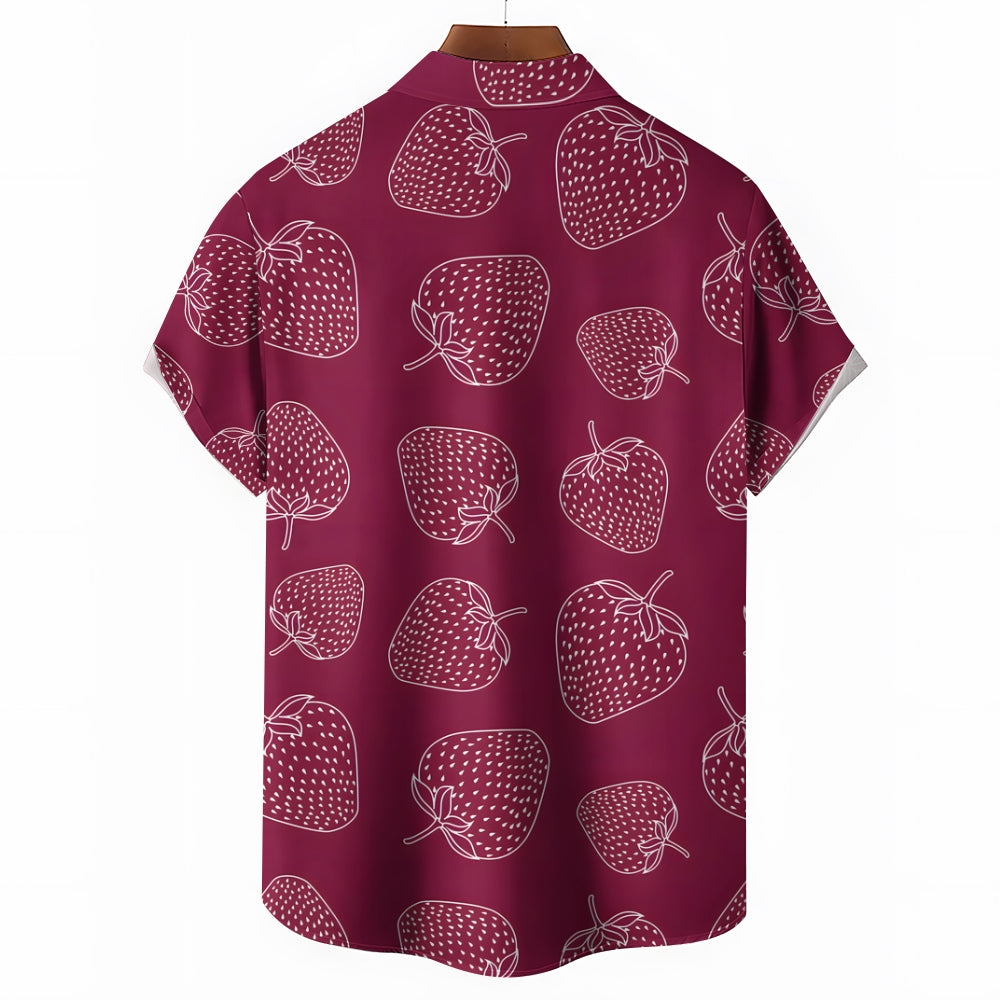 Men's Strawberry Print Casual Short Sleeve Shirt 2401000353