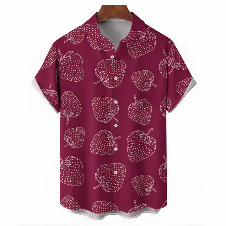 Men's Strawberry Print Casual Short Sleeve Shirt 2401000353