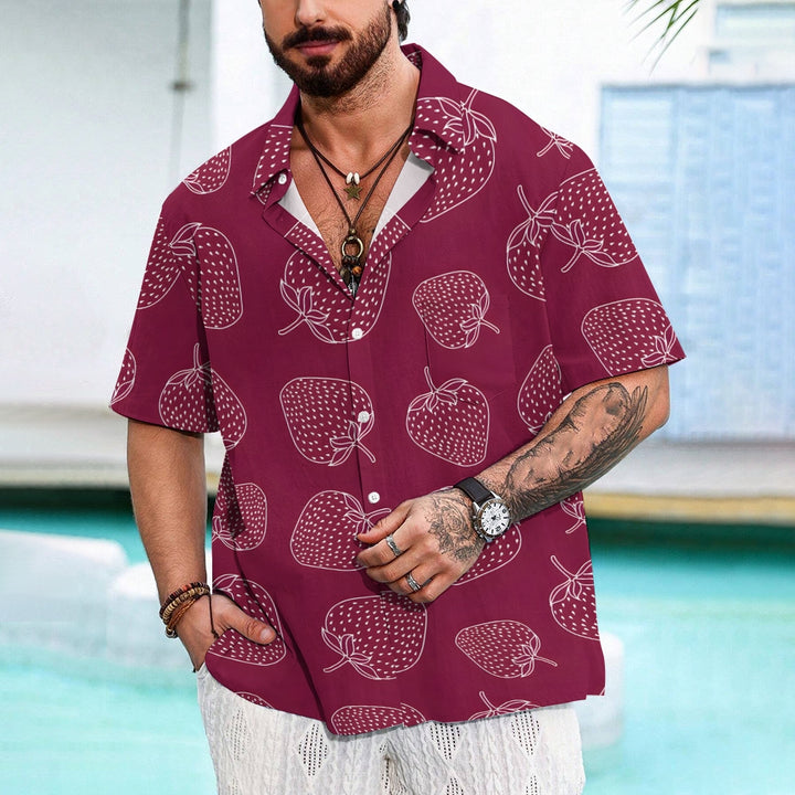 Men's Strawberry Print Casual Short Sleeve Shirt 2401000353