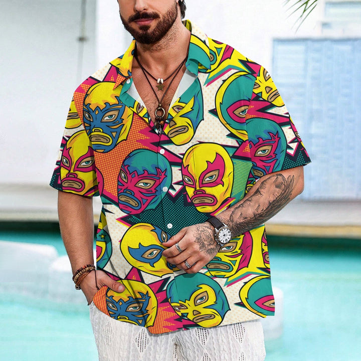 Mexican Culture Gladiator Mask Casual Short Sleeve Shirt 2312000457