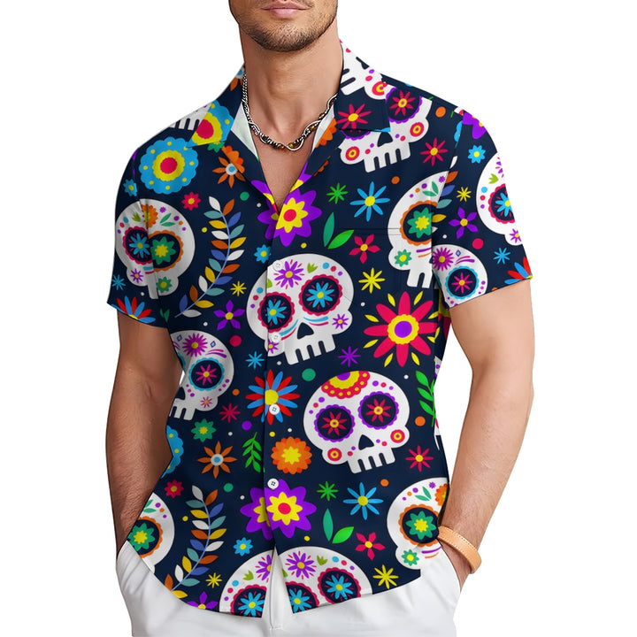 Men's Day of the Dead Skull Casual Short Sleeve Shirt 2311000262