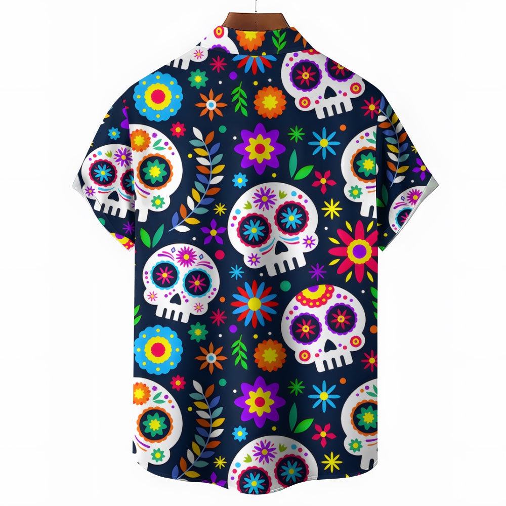 Men's Day of the Dead Skull Casual Short Sleeve Shirt 2311000262