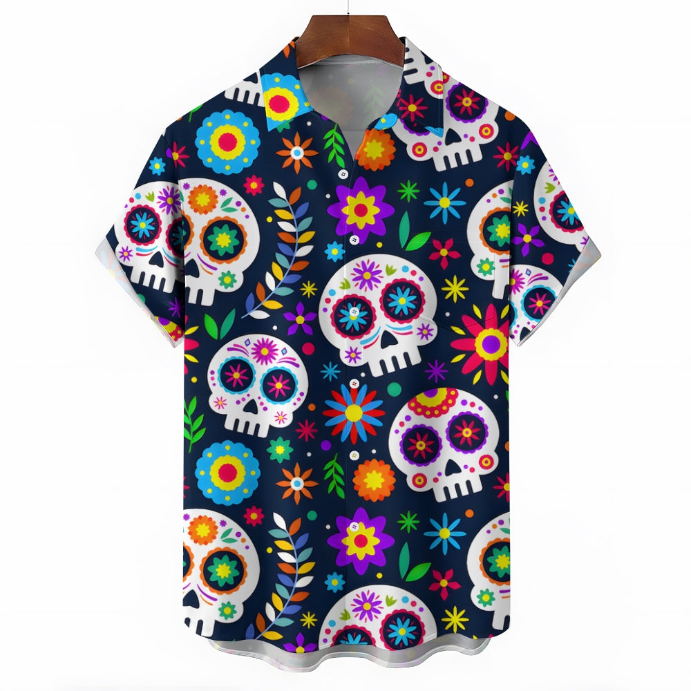 Men's Day of the Dead Skull Casual Short Sleeve Shirt 2311000262