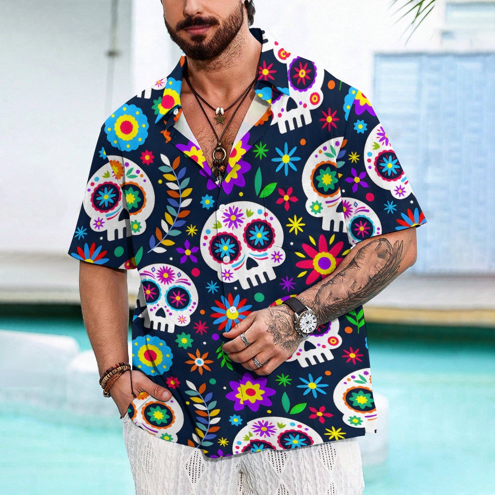 Men's Day of the Dead Skull Casual Short Sleeve Shirt 2311000262