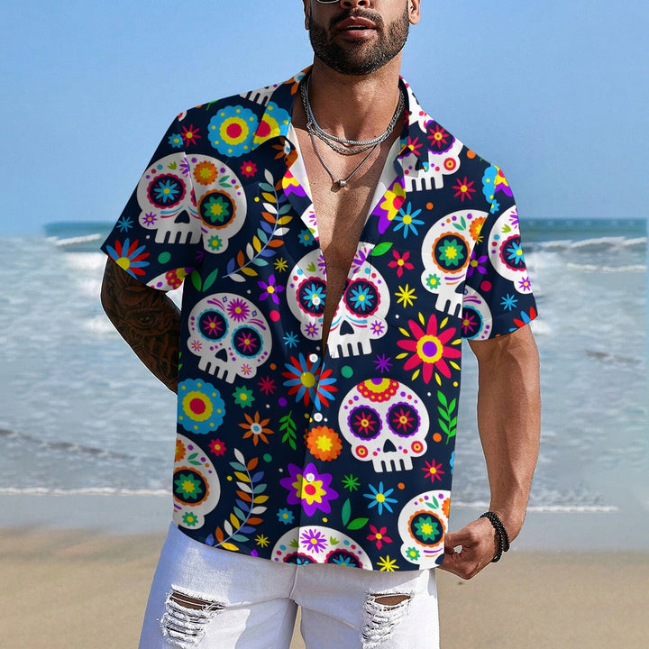 Men's Day of the Dead Skull Casual Short Sleeve Shirt 2311000262