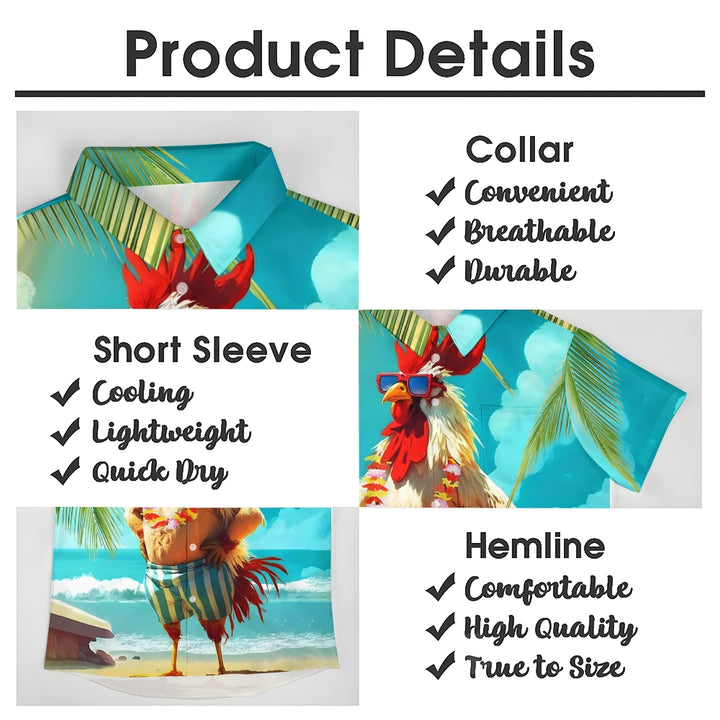 Men's Hawaiian Rooster Vacation Print Oversized Short Sleeve Shirt 2406000965