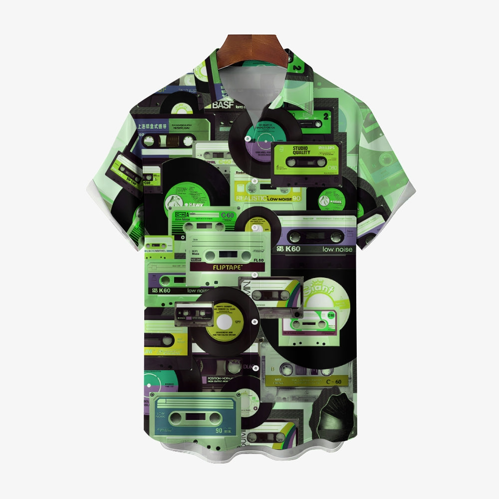 Men's All Over Tape Pattern Casual Short Sleeve Shirt 2306101724
