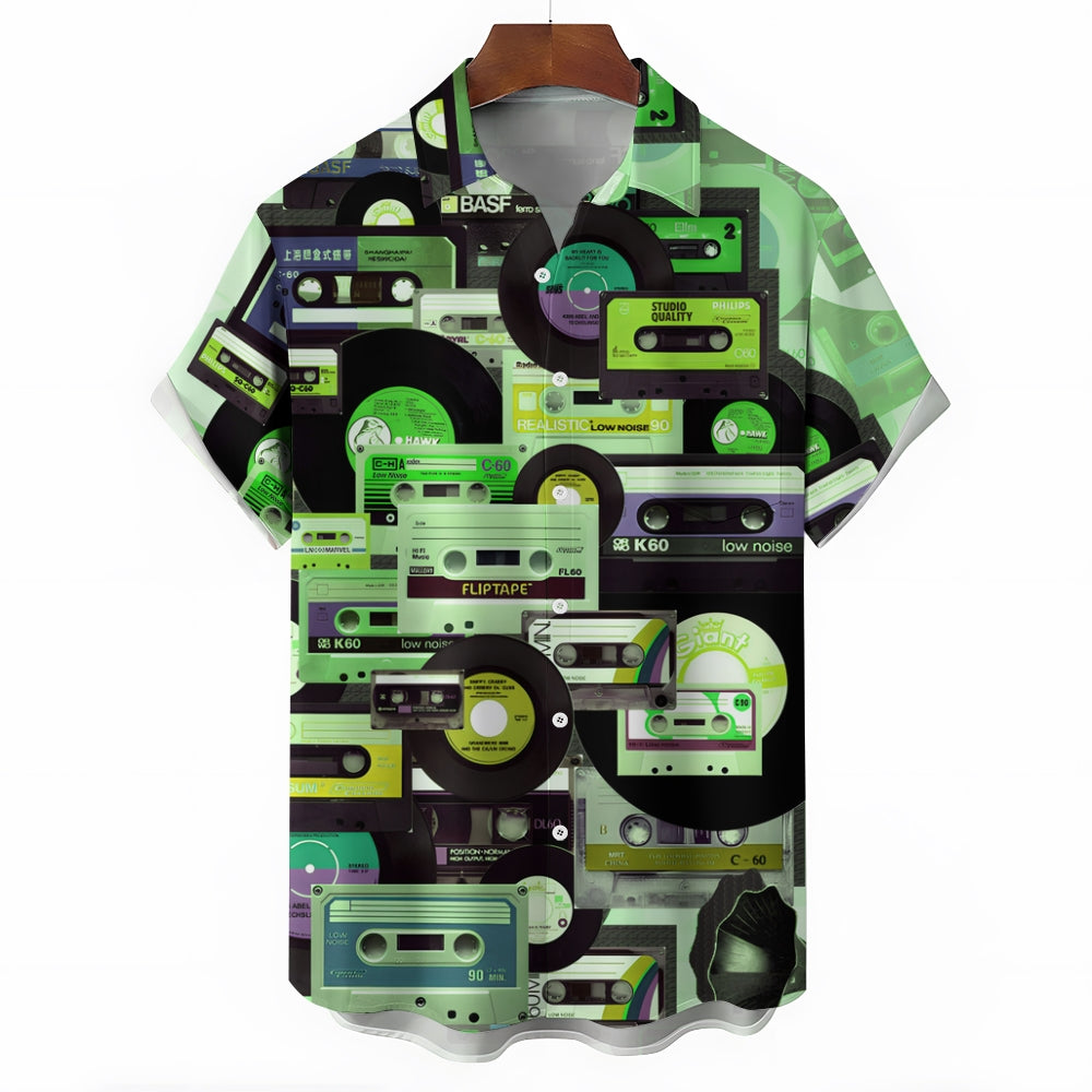 Men's All Over Tape Pattern Casual Short Sleeve Shirt 2306101724