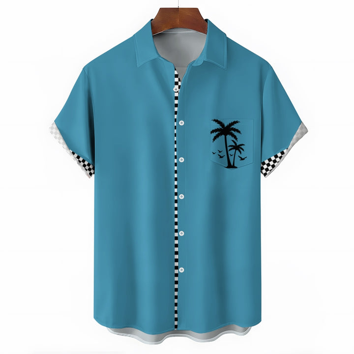 Solid Color Plaid Hawaiian Vacation Print Casual Short-Sleeved Shirt 2406002208