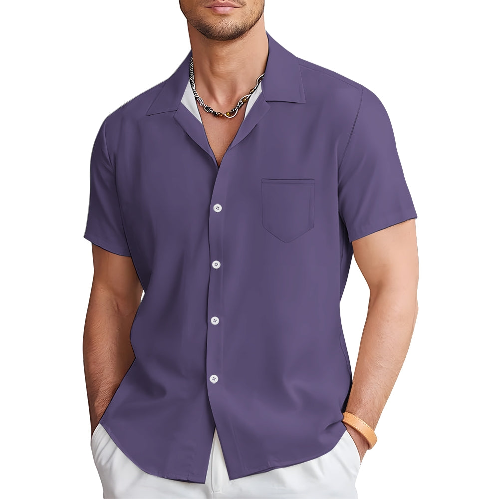 Men's Solid Color Casual Short Sleeve Shirt 2312000443