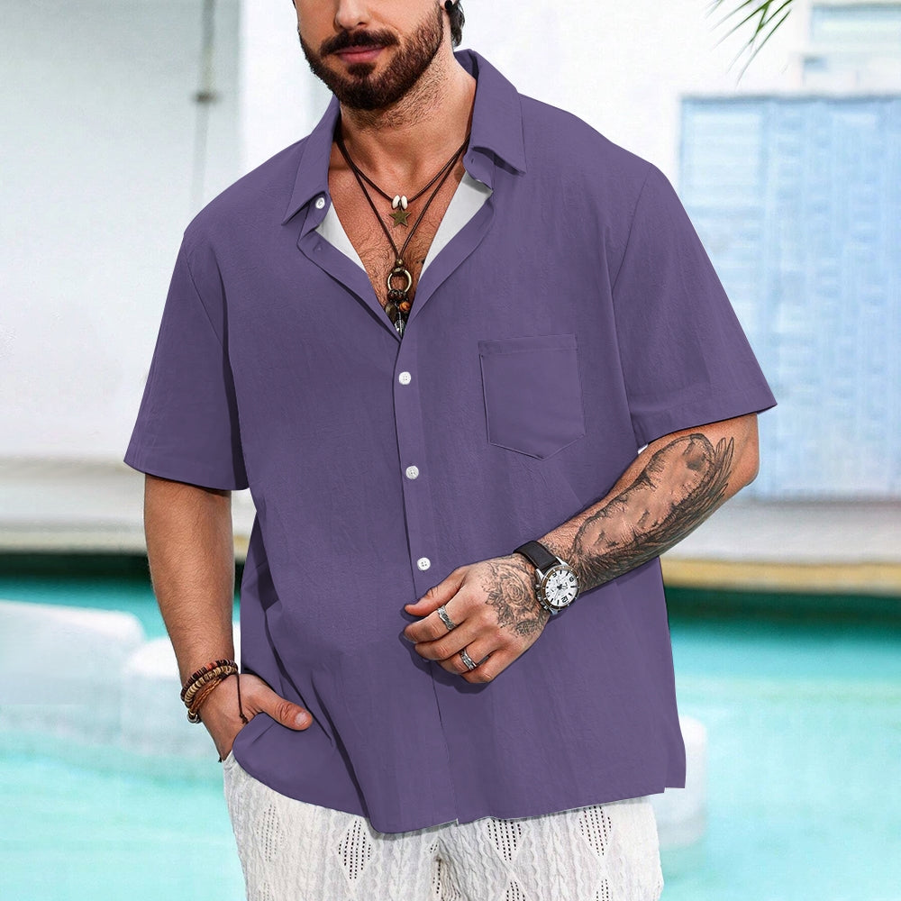 Men's Solid Color Casual Short Sleeve Shirt 2312000443