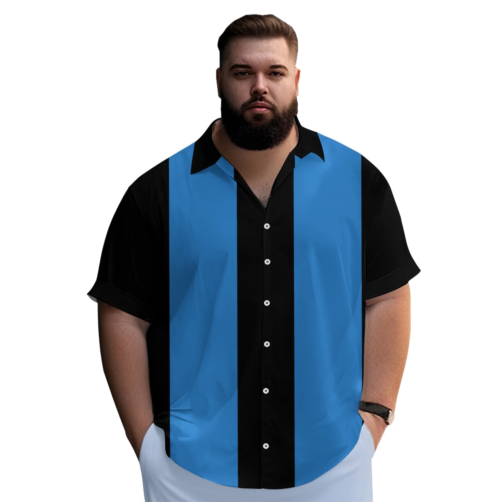 Men's Retro 50s Style Black Blue Classic Bowling Shirt Short Sleeve Shirt 2307100610