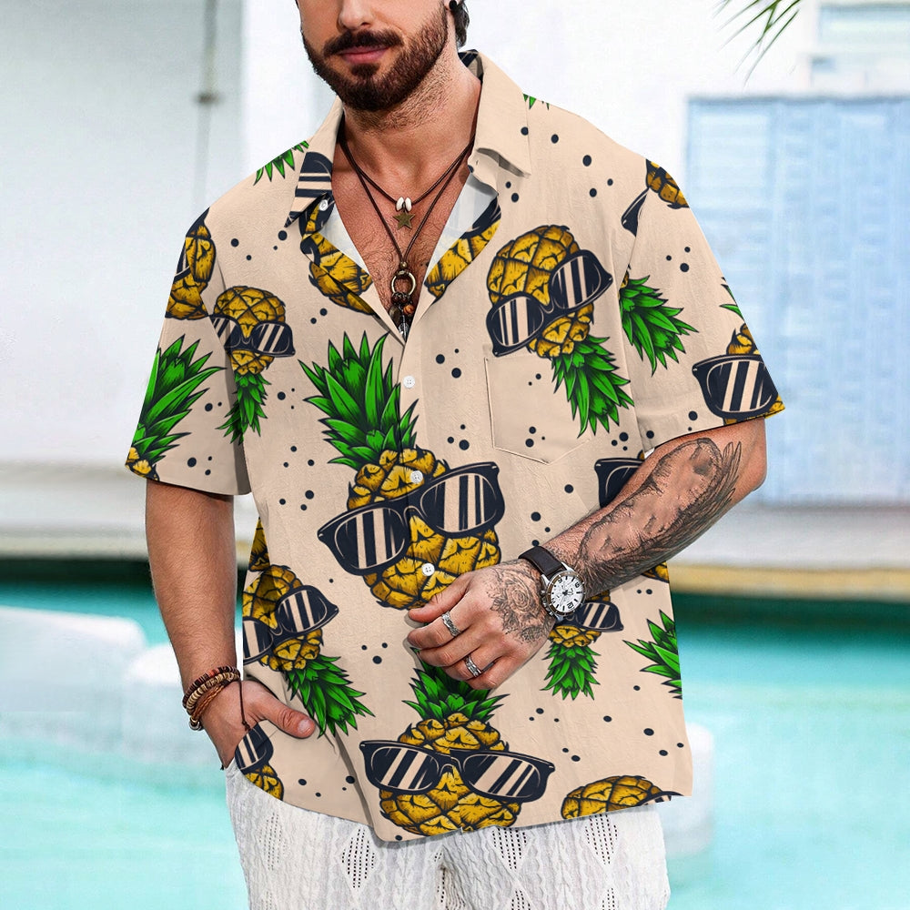 Hawaiian Sunglasses Pineapple Oversized Short Sleeve Shirt 2406001316