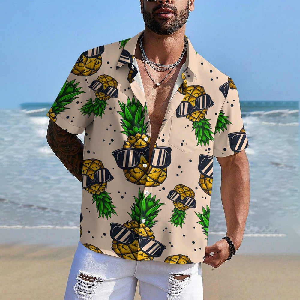 Hawaiian Sunglasses Pineapple Oversized Short Sleeve Shirt 2406001316