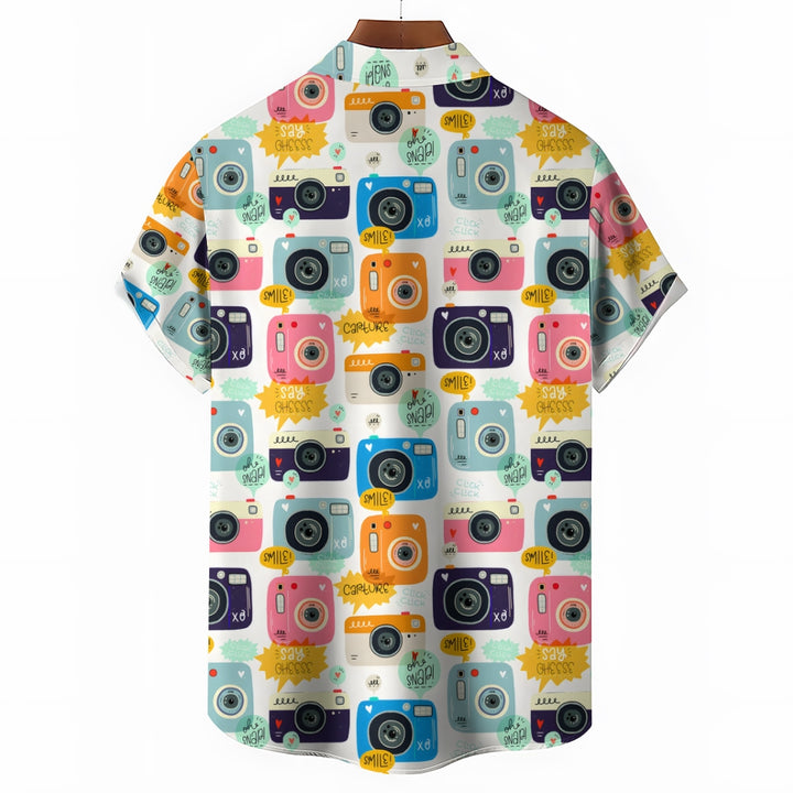 Men's Camera Print Casual Short Sleeve Shirt 2402000342