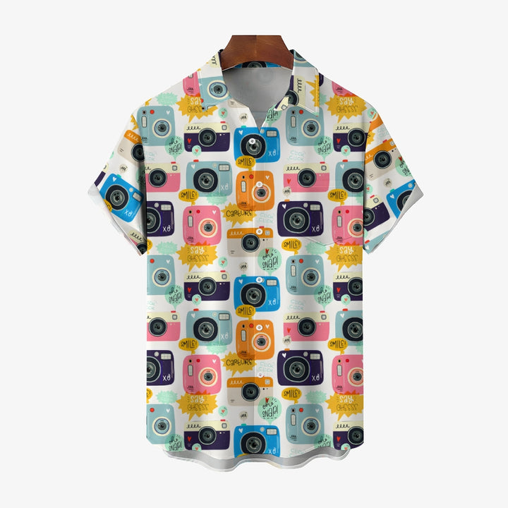 Men's Camera Print Casual Short Sleeve Shirt 2402000342